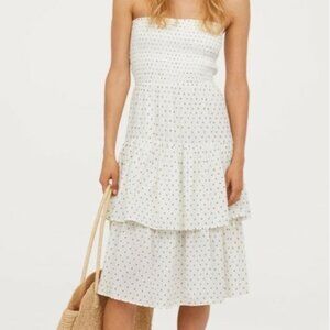 H&M Women's Strapless Flounced Polka Dot Dress in White Color and size US 12 NWT